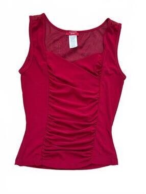 Vintage HAVE Tank Top Womens Size M Red Ruched Front Sleeveless Lace Mesh Yoke